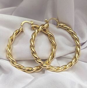 Hoop Earrings 18K Gold Filled Braided Chunky Light Weight 50mm Will Not Tarnish